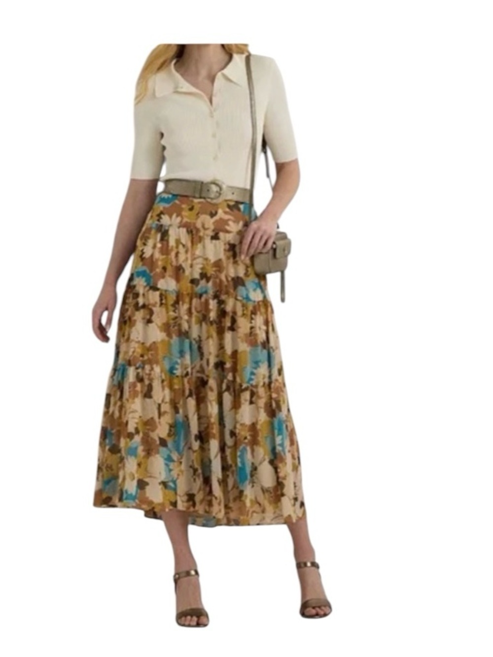 Ralph‎ Lauren LRL Georgette Maxi Skirt Floral Tiered Boho Size 6